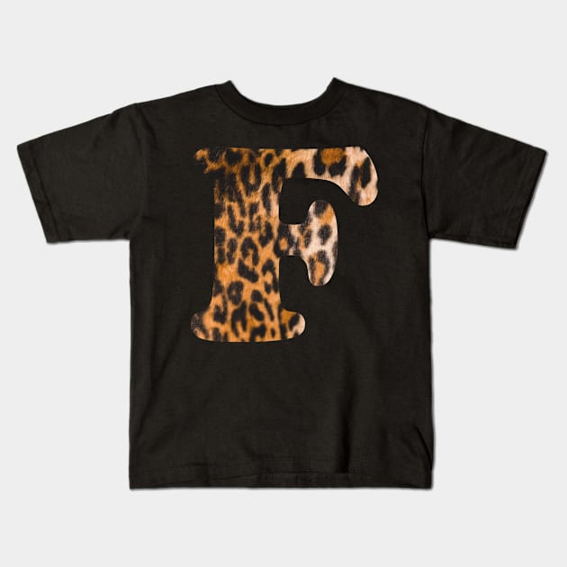 Letter F leopard print Kids T-Shirt by ColorsHappiness